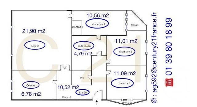 Appartement F4 à vendre - 4 pièces - 79.58 m2 - SANNOIS - 95 - ILE-DE-FRANCE - Century 21 La Demeure